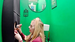 Glory hole blowjob busty amateur blonde fucking in stall