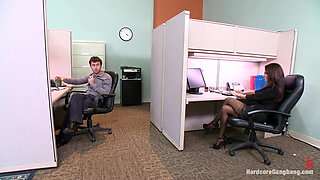 MILF with a Tiny Body and Huge Tits Gangbanged by Co-workers