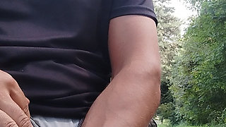 In the park I jerk my cock