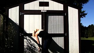 Roxie: Strapped Naked in the Wood Shed