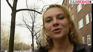 German Blonde Pina Mayer Sucks Huge Cock on Camera in Retro Scene