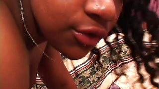 Pregnant ebony slut gets her wet pussy fucked and then get his juices on her face