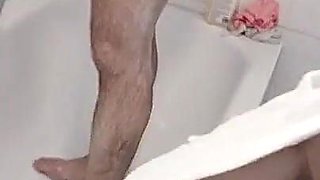 Amateur Couple Takes a Bath, Wife with Hairy Pussy, Big Ass, Big Tits.