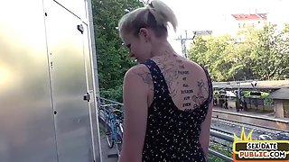 Real inked german outdoor fucked after being pulled