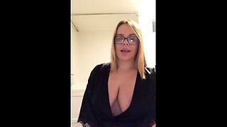 Blonde mature with big boobs masturbates in bed