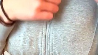 Busty curly brunette with big boobs fucks on couch