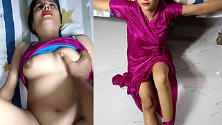 Newly married girl in pink nighty fucked with his husband in hotal room on his birthday.