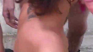 Two sexy babes get roughly slammed by a bunch of horny guys