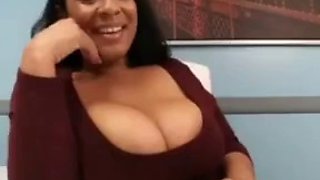 Big tits ebony tit shake in the office