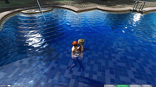 Angels Awakening 12 - Nude Swimming and Lesbian Kiss Scene in a Moonlit Pool