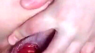 Anal play and prolapse in black pantyhose