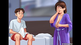 Stepmom from Summertime Saga makes her stepson blow his load on her big titties