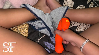 young girl with pink and juicy pussy masturbates at midnight