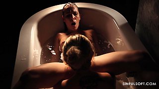 Erotic lesbian fingering in the bathtub with naughty chicks