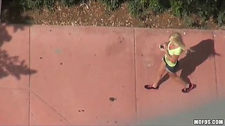 Newly single blond girl runs into her aged homie and has some joy