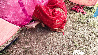 Indian aunty fucked by her stepnephew on camp while she was masturbating and cum inside her pussy, watch free desi Hindi sex vid