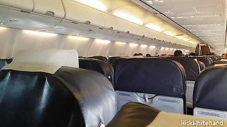 Real Public Airplane! Jerk off , Suck my cock ! Shows boobs