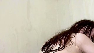 Small tit brunette amateur tugs on a big willie