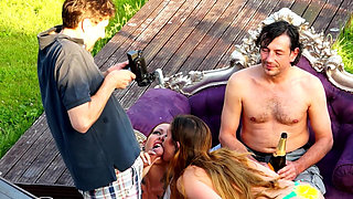 Blonde Outdoor Gangbang DP Threesome Fuck Fest