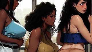 Spicy Toons MILFs Lactating Tits Bus Ride Lesbian Hentai