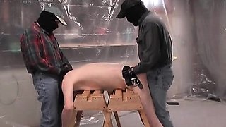 Two kinky maksed dudes fuck one innocent tied guy up the