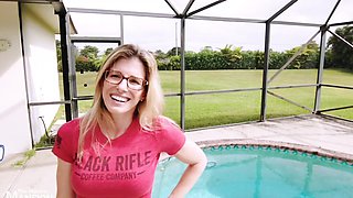Beautiful milf Cory Chase enjoys hot outdoor sex with a pool view.
