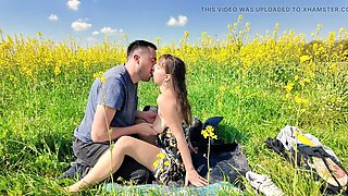 Hungarian MILF with big natural tits fucks doggy style in a field - Amateur outdoor sex