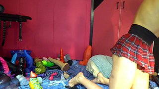 Blonde tight pussy babe solo toy fun in glamour masturbation