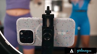 Girlsway - milf Cali Sweets’ torn yoga panties lead to stepbae sky wonderland’s Pussy Eating