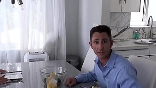 horny blonde stepmom shags with stepson and gets facialized