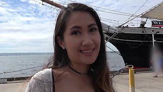 BANG:Asian teen gets her tight pussy pounded! From the dock to the cock!!