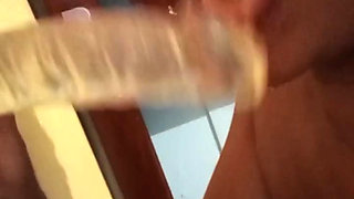 Super slimy dildo blowjob with a lot of saliva