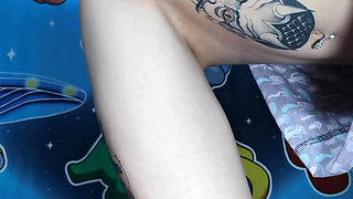 Clamps the Clitoris and Nipples with Clamps, Sits on the Twine and Fucks Himself with a Toy