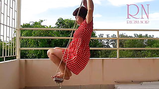 Depraved housewife swinging without panties on a swing  c1