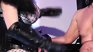 Miss Alessa Milano CBT in Leather Gloves on the Bondage Chair