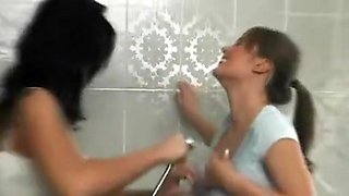 Big natural titted teens, showering and fucking
