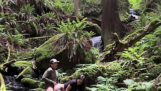 Perv nerdy brunette wants my pee before fuck in woods