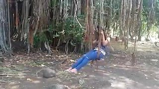 sexy girl doing selfie in forest.mp4