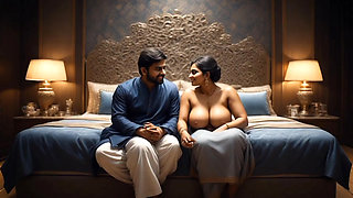 indian coupleShares bed with StepMom while his StepSister hides under the bed