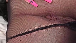 German Housewife at POV Fuck and Footjob in Black Nylon Body Without Condom