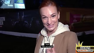 German redhead inked MILF public fucked outdoor by sex date