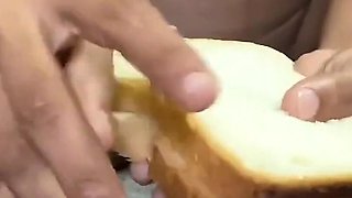My Naughty Stepsister Handjobs My Big Cock and Eats Cumshot with Bread