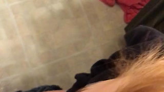 Quick bathroom fuck and swallowing daddies cum