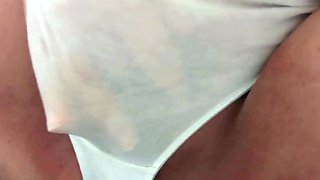 Look how the lady wets her white panties