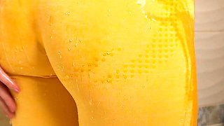 Asian Amateur In Tight Yoga Pants Gets Wet In The Shower