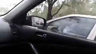 Blonde Babe Masturbates with Dildo and Squirts in Car