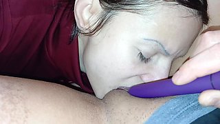 She Fucks Me Hard and Deep in the Pussy with Her Tongue, and I Jerk off My Clitoris with a Vibrator