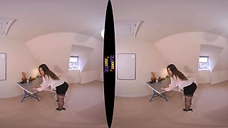 Beautiful Brunette Big Boobs Rides Fake Cock