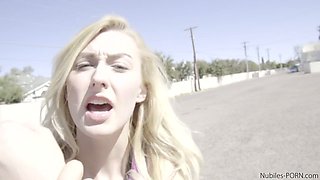 Blond wench Alexa Grace is fucked outdoor by one kinky stranger