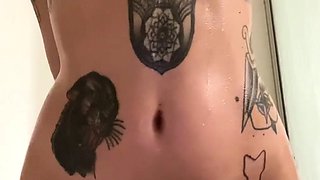 Glamour babe with big boobs masturbates in lingerie